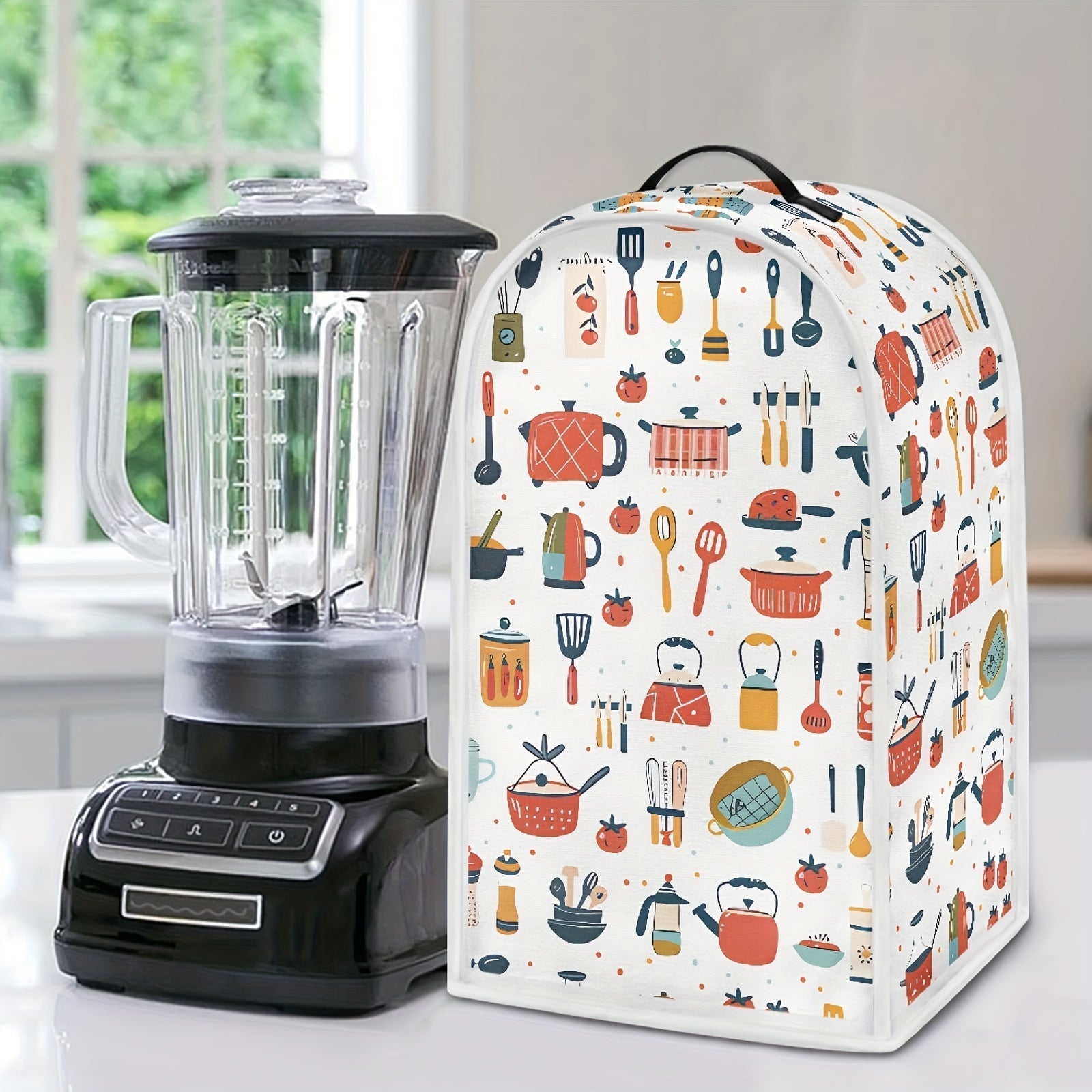 Funda protectora para licuadora, batidora, extractor y procesador de alimentos, con diseño de caricatura de electrodomésticos de cocina, resistente a manchas y con asa superior