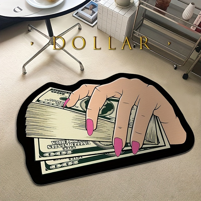 1pc Alfombra Suave Antideslizante con Patrón de Dólares Ideal para Sala de Estar, Dormitorio, Baño, Sala de Juegos, Lavable en Máquina, Felpudo Decorativo con Forma de Dibujos Animados Lindo y Cómodo para Entrada, Tapete de Alta Calidad para Decoración d