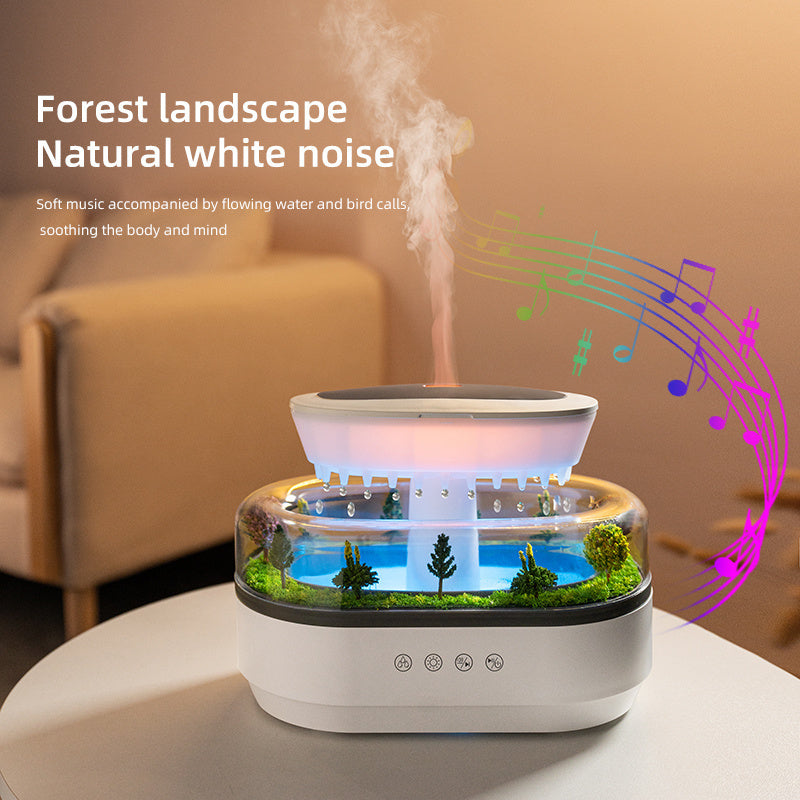 Difusor de aromas con diseño de paisaje forestal, luz nocturna de 7 colores y sonido blanco natural – Humidificador de aceites esenciales relajante para dormitorio y oficina, material ABS, niebla fría, enchufe estadounidense, difusor de aromas y humidifi