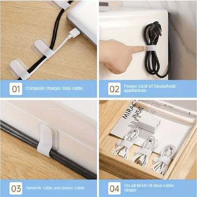 20 piezas de clips organizadores de cables de nailon, con adhesivo en blanco y negro, para escritorio, TV, electrónicos del hogar y suministros de oficina, soportes para cables, cargadores y accesorios, ahorradores de espacio