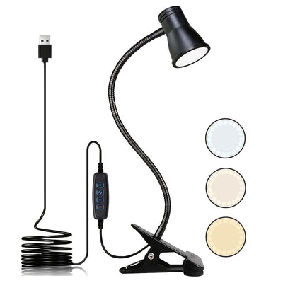 1pc HOTU Lámpara de escritorio con clip ajustable de 360°, luz de lectura de mesa con alimentación USB, 3 ajustes de temperatura de color, control de botón pulsador regulable, cuello flexible para mesita de noche, estudio y manualidades - Plástico, tema
