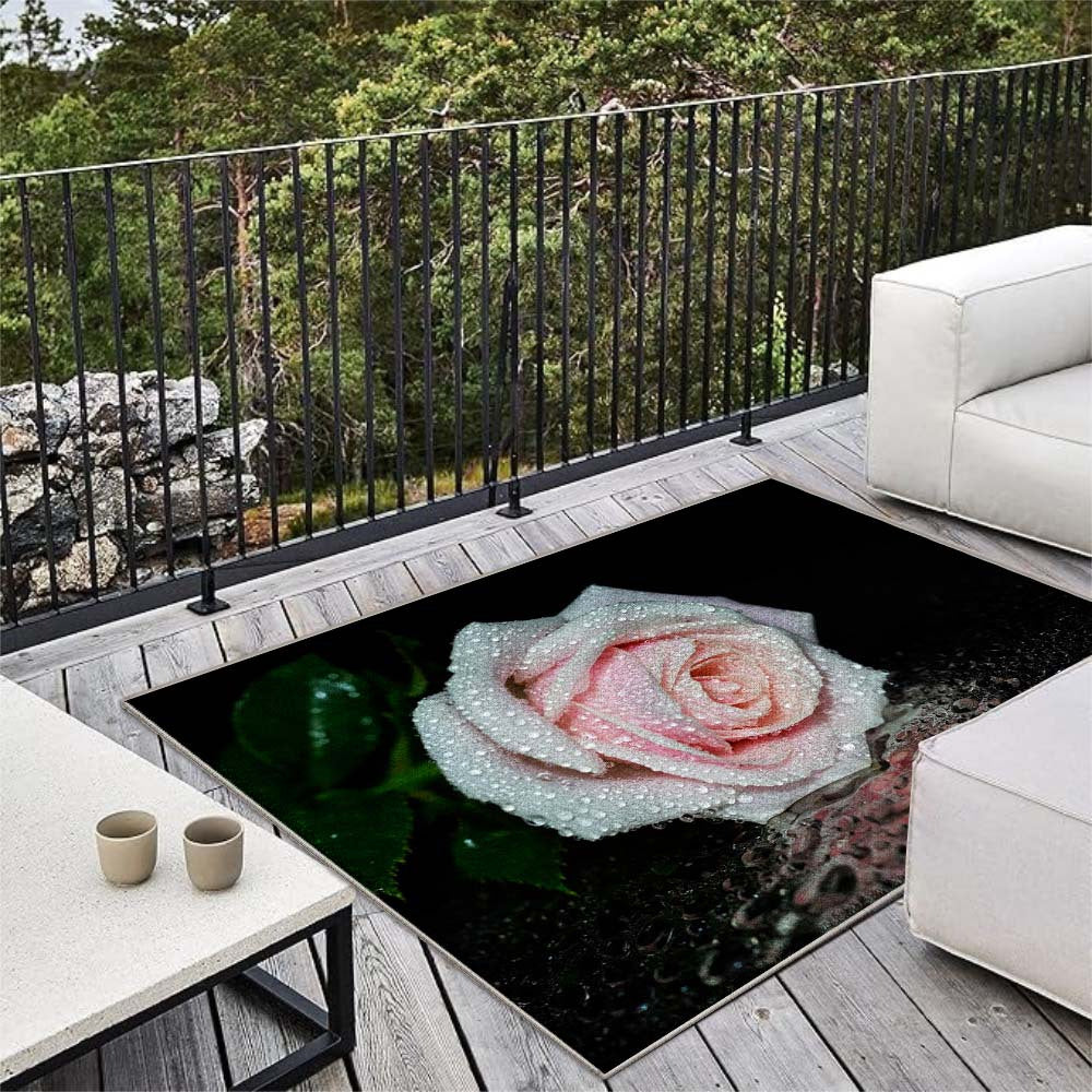 Alfombra de Lujo Seven Deer - Alfombrilla Antideslizante 852gsm para Exterior, Lavable a Máquina, Suelo Interior/Exterior para Sala, Terraza o Jardín - Diseños Elegantes en y Estampado Floral (Rosa Rosa, Decoración para Chimenea) - Área Grande hasta 2.16