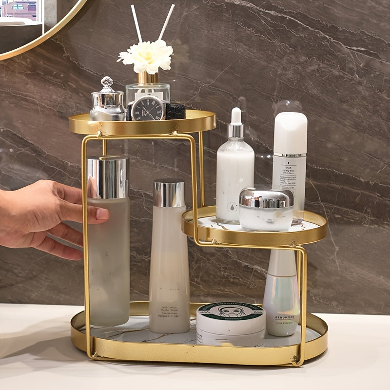 1 Pieza, Organizador De Cosméticos De 3 Niveles, Elegante Estante De Hierro Fundido Para Maquillaje, Cuidado De La Piel, Perfume, Lápiz Labial, Cepillo De Dientes, Encimera De Baño, Tocador, Estante De Almacenamiento De Mesa De Maquillaje