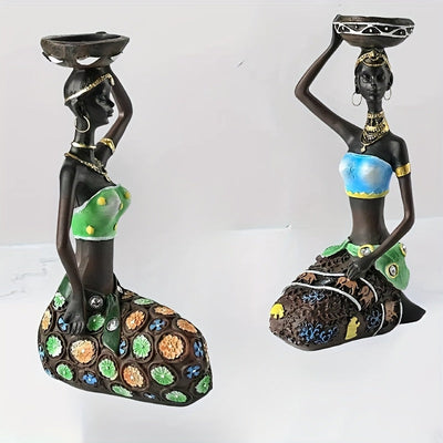 2 piezas de Estatuas de Resina de Mujeres Africanas - Decoración Elegante para Mesas de Hogar y Restaurante - Elección Ideal para San Valentín, Día de la Madre, Navidad, Pascua, Día de la Independencia - Uso Interior y Exterior