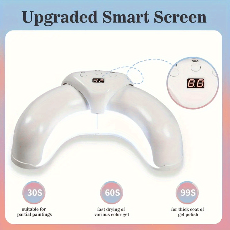Lámpara de uñas LED portátil en forma de U con pantalla digital - 3 modos ajustables, alimentada por USB, diseño ergonómico con función de temporizador, sin olor, fácil de usar, rápida para manos y pies, adecuada para 6 grandes festividades, Halloween, N