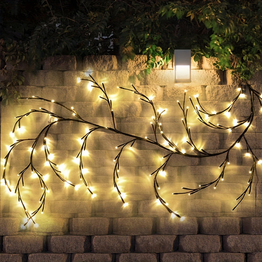 1 juego de luces solares de ramas de ratán, 72/96 LED cálidos, 8 modos, decoración interior y exterior para árbol de sauce, ideal para cenador, jardín, fiestas, cafetería y decoración de balcón
