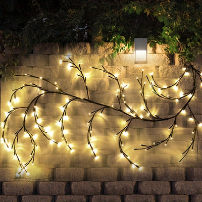 1 juego de luces solares de ramas de ratán, 72/96 LED cálidos, 8 modos, decoración interior y exterior para árbol de sauce, ideal para cenador, jardín, fiestas, cafetería y decoración de balcón
