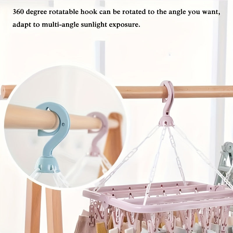 Secador de ropa giratorio con 32 pinzas de plástico, 3 colores disponibles - Colgador plegable para calcetines, ropa interior y prendas pequeñas, ahorra espacio - Ideal para dormitorio, baño, armario y residencias estudiantiles - Accesorios para lavander