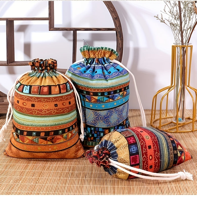 Bolsa de Regalo con Estampado Egipcio y Cordón Ajustable - Tamaños Variados en Colores Vibrantes, Tejido Duradero para Almacenamiento de Joyas, Regalos de Navidad, Detalles de Fiesta y Decoración del Hogar, Bolsa de Almacenamiento de Regalos | Accesorio