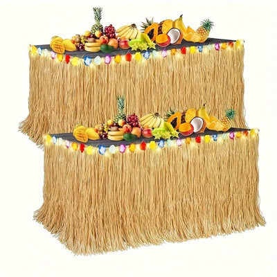 1 unidad de Falda de mesa de fiesta hawaiana para decoración de ambiente al aire libre, adecuada para mesas redondas y también puede usarse como cortina de puerta.