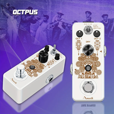 Pedal de guitarra Amuzik Octave - Generador digital de octavas alimentado por USB con bypass verdadero, efectos polifónicos precisos, pedal mini compacto para guitarra eléctrica (blanco)
