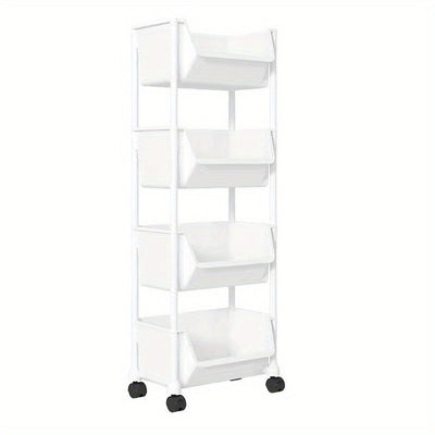 Estante moderno y estrecho para libros que ahorra espacio, carrito de almacenamiento de plástico blanco con asas fáciles de tirar, no requiere montaje, para sala de estar, cocina, muebles para el hogar, no de madera, sin batería, 1 pieza.