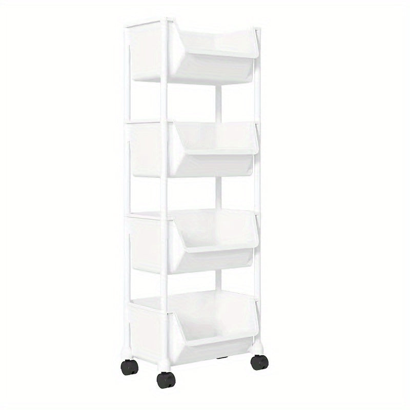 Estante moderno y estrecho para libros que ahorra espacio, carrito de almacenamiento de plástico blanco con asas fáciles de tirar, no requiere montaje, para sala de estar, cocina, muebles para el hogar, no de madera, sin batería, 1 pieza.