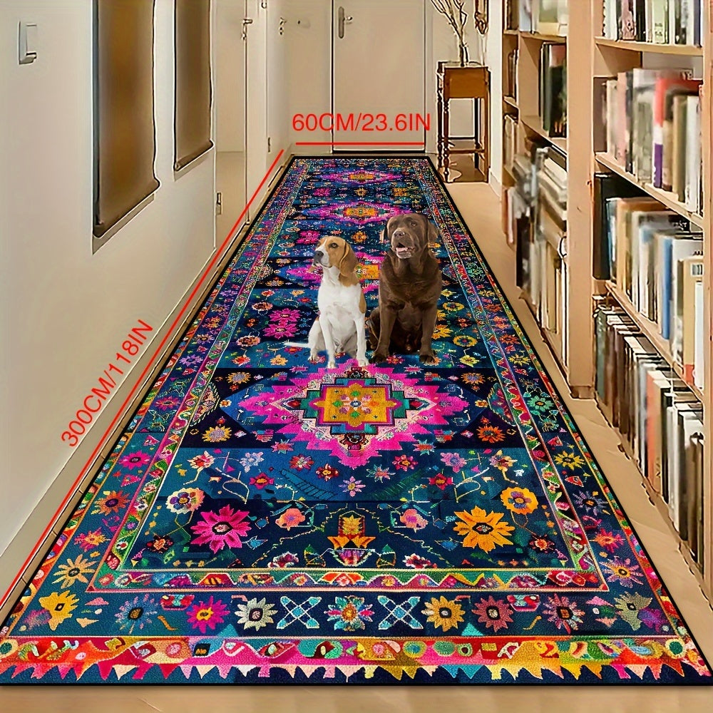 1 pieza de alfombra larga de bienvenida para hoteles de estilo bohemio - Alfombra de pasillo de cafetería impresa sin pelusa, suave y cómoda, para tiendas de compras, alfombra de corredor de tiendas de compras, alfombra decorativa de fiesta dorada con di