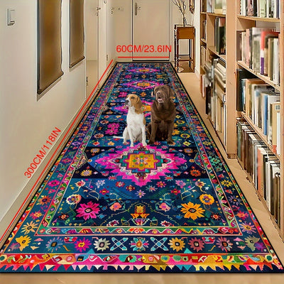 1 pieza de alfombra larga de bienvenida para hoteles de estilo bohemio - Alfombra de pasillo de cafetería impresa sin pelusa, suave y cómoda, para tiendas de compras, alfombra de corredor de tiendas de compras, alfombra decorativa de fiesta dorada con di