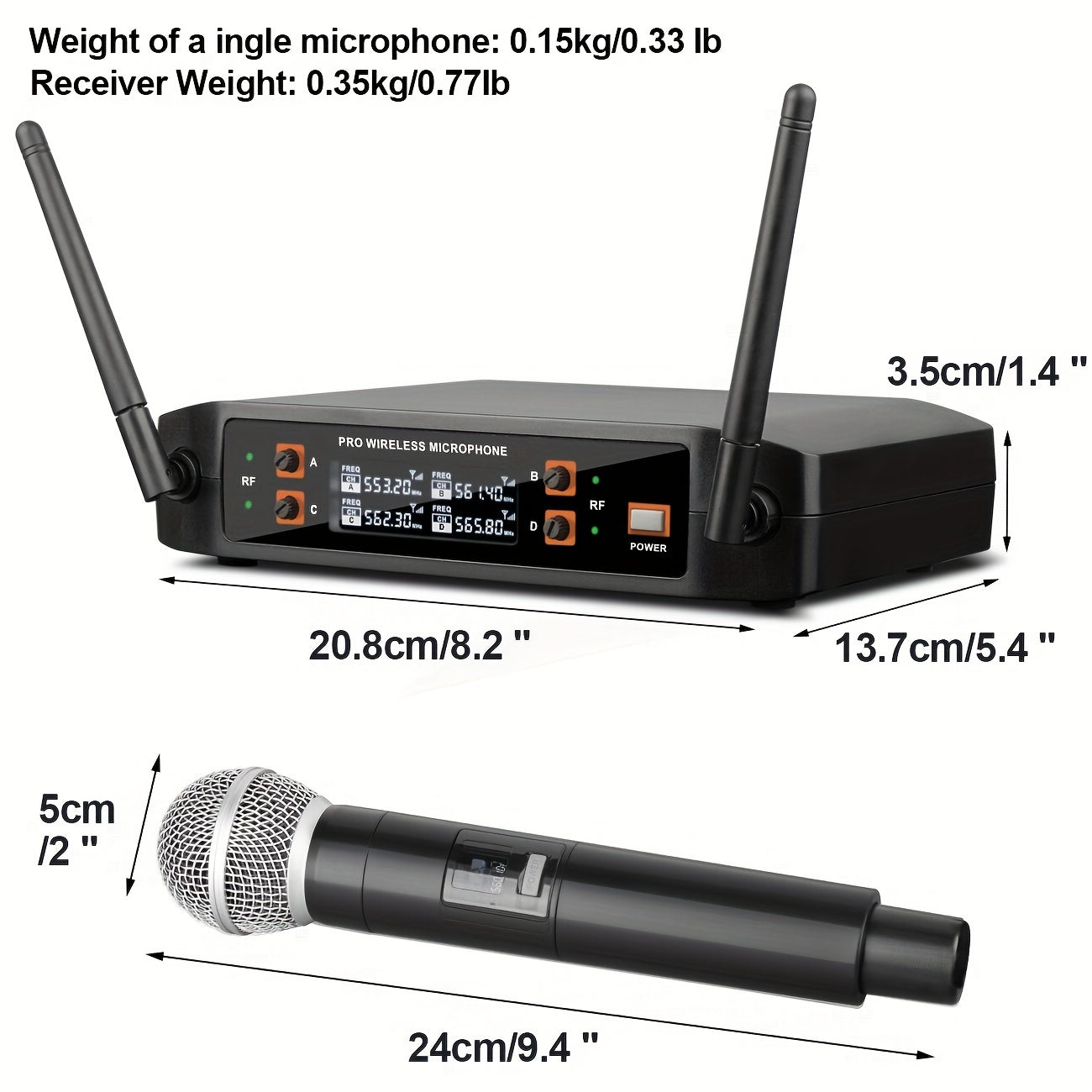 DEPUSHENG Sistema de Micrófono sin varillas Profesional 2/4 Canales con Sonido HD, Anti-Interferencias, Receptor Portátil y Pantalla LCD - Microfónos Mano/Cuello/Cabeza para KTV, Escenarios, Reuniones (Alimentado por Batería, Enchufe US), Micrófono Portá