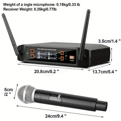 DEPUSHENG Sistema de Micrófono sin varillas Profesional 2/4 Canales con Sonido HD, Anti-Interferencias, Receptor Portátil y Pantalla LCD - Microfónos Mano/Cuello/Cabeza para KTV, Escenarios, Reuniones (Alimentado por Batería, Enchufe US), Micrófono Portá