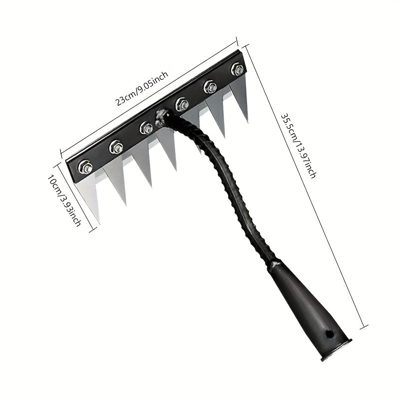 1 Herramienta Multifuncional de Alta Resistencia - Rastrillo de Hierro, Acero al Carbono Anticorrosivo. Ideal para Deshierbe/Reconversión de Tierras/Suelos Sueltos, Cultivación Fácil y Rápida a 5-6 cm de Profundidad