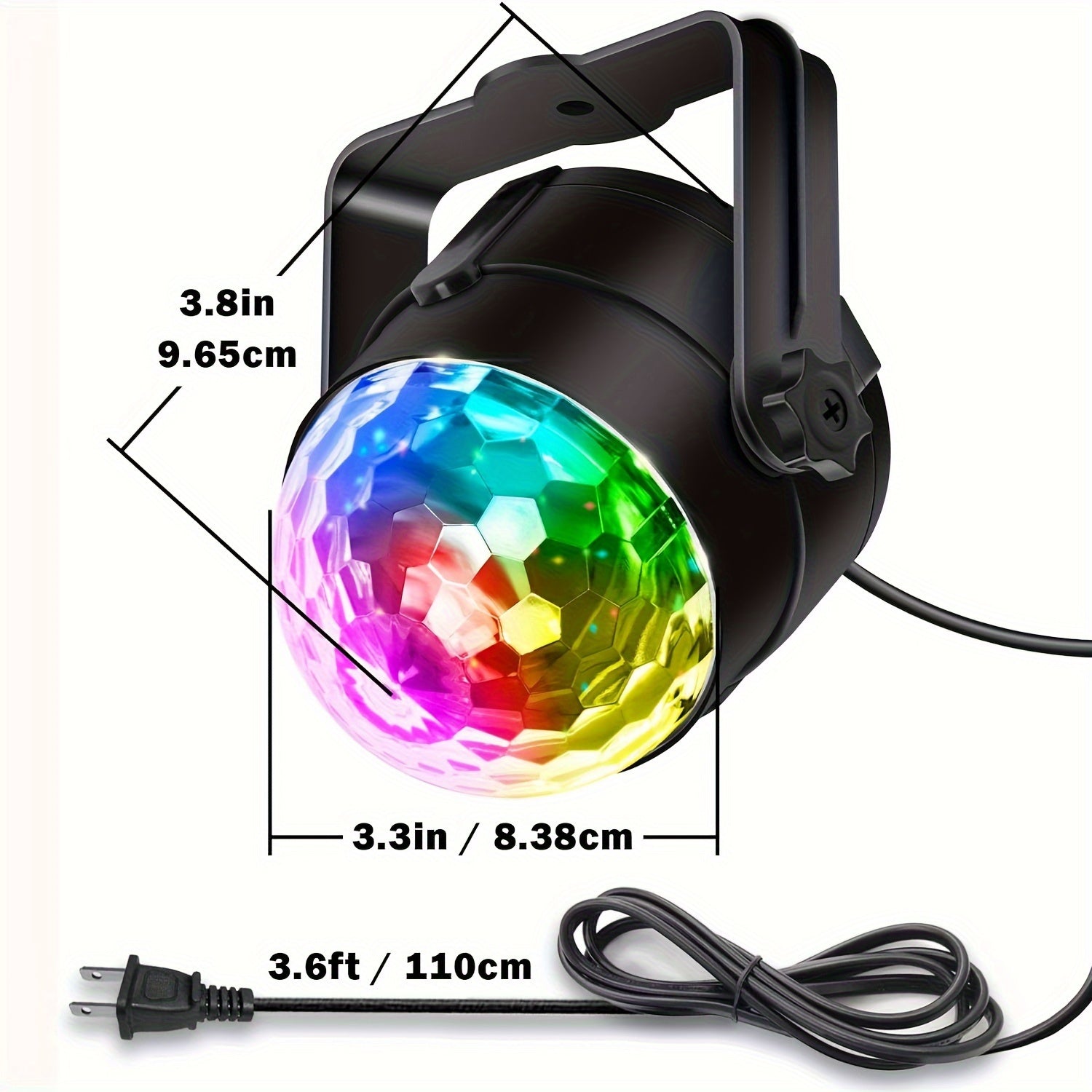 1 bola de espejos para fiestas con luces, fuente de alimentación para EE. UU. (con control remoto), 7 colores, control por sonido, sincronización musical, luces estroboscópicas para DJ, decoración de fiestas, solteros, graduación, cumpleaños