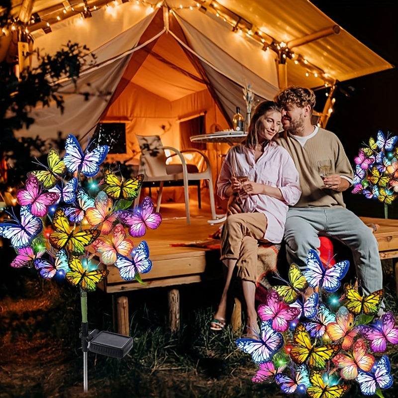 2 paquetes de luces solares para jardín con forma de árbol de mariposas - Flores artificiales de colores vibrantes con luces LED, decoración exterior impermeable para jardín, patio o jardín, regalo perfecto para familiares o seres queridos, decoraciones
