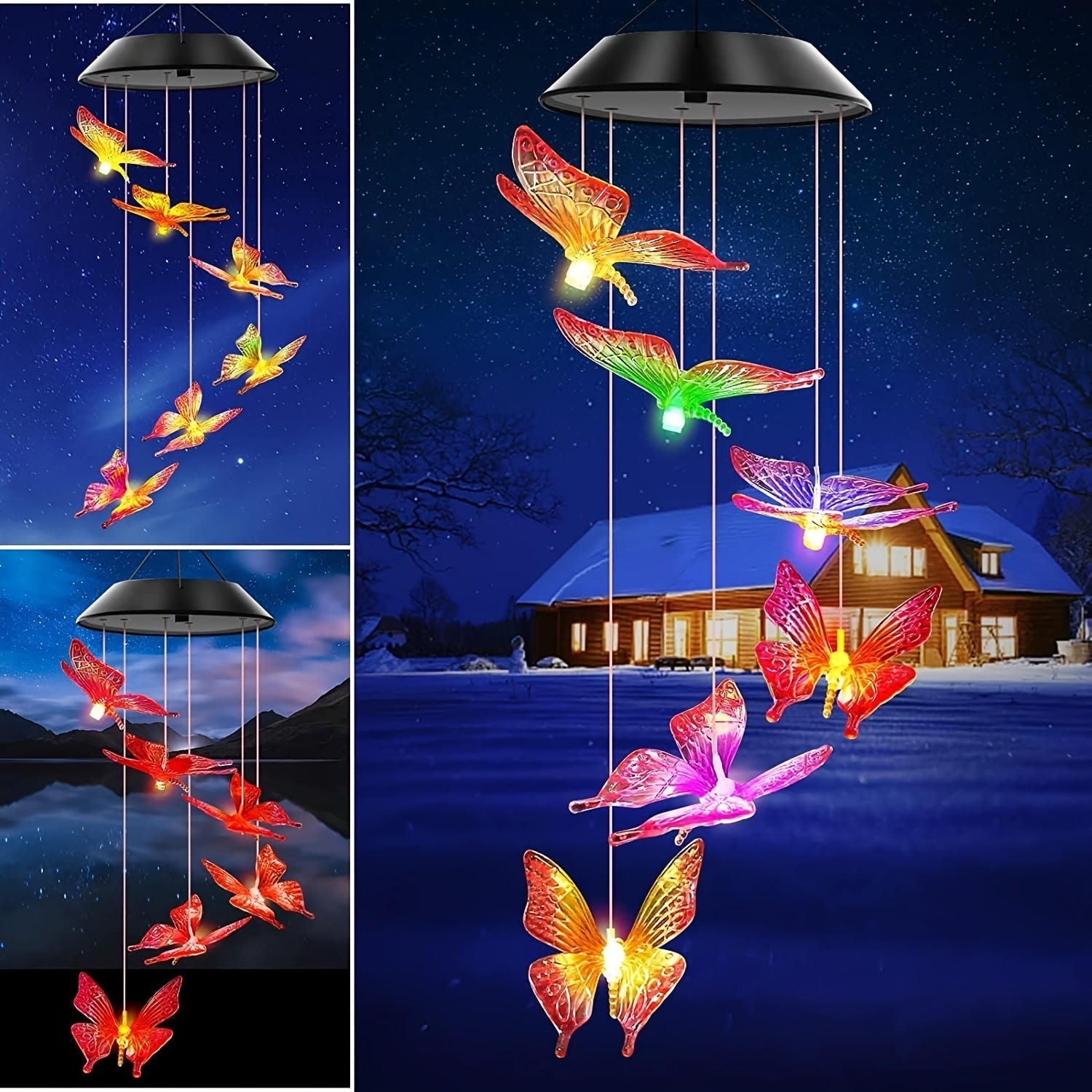Luces de viento de mariposa cambiantes de color con energía solar - Decoración exterior LED vibrante para jardín, patio, porche - Regalo perfecto para mujeres, Día de la Madre, cumpleaños, decoraciones solares, decoración de patio, iluminación vibrante,