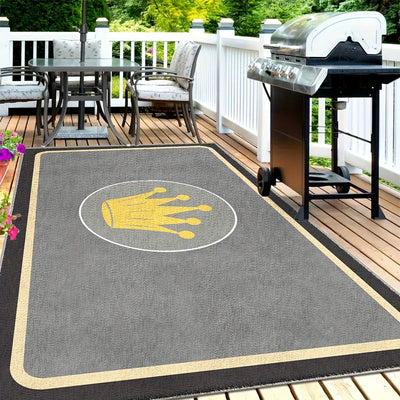 Gran alfombra de terciopelo lavable con diseño de corona dorada - Jardín bohemio retro, porche y techo, alfombra para uso interior/exterior, suave, antideslizante, duradera, poliéster, varios tamaños disponibles, alfombra de jardín de azotea | Elegante e