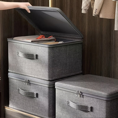Caja de almacenamiento con tapa de cremallera, contenedor con asas, cubo plegable con tapa para organizar ropa en el armario o debajo de la cama