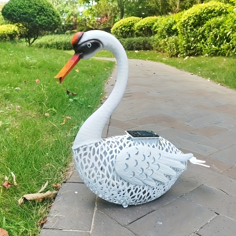 1 pieza de Estatuas Solares de Jardín de Cisne con Pátina y Atrapamoscas de Garza, Esculturas Metálicas de Grulla en Pie, Arte para el Patio de Aves, Decoración de Escenas, Decoración de Festivales, Decoración de Habitaciones, Decoración del Hogar, Decor