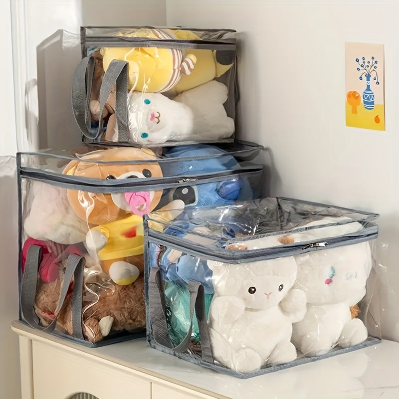 Bolsa de almacenamiento transparente y minimalista para juguetes con cierre de cremallera - ideal para guarderías, salas, dormitorios y habitaciones ordenadas | Caja portátil para guardar juguetes