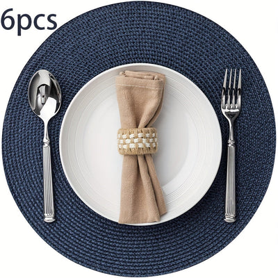 6 Unidades de Placemats Redondos de Plástico Tejido Placemats Lavables y Limpiables Alfombras de Mesa Adecuadas para Mesas de Comedor Resistentes al Calor y Antideslizantes Placemats Redondos Antideslizantes Alfombras de Mesa de PVC Estilo Occidental Ant