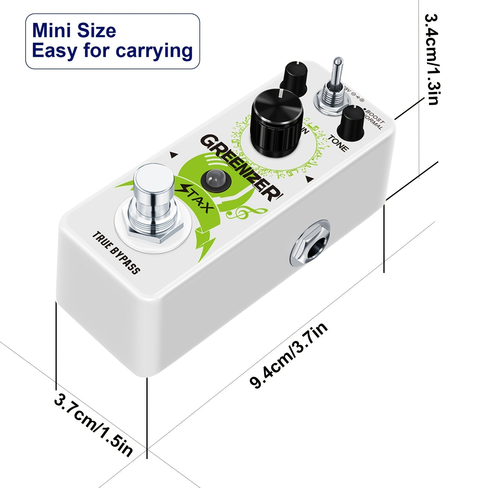 Pedal de Efectos Vintage Analógico Overdrive Greenizer - Recreación del Sonido de Tubo de los 70's, Mini Tamaño con True Bypass