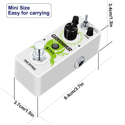 Pedal de Efectos Vintage Analógico Overdrive Greenizer - Recreación del Sonido de Tubo de los 70's, Mini Tamaño con True Bypass