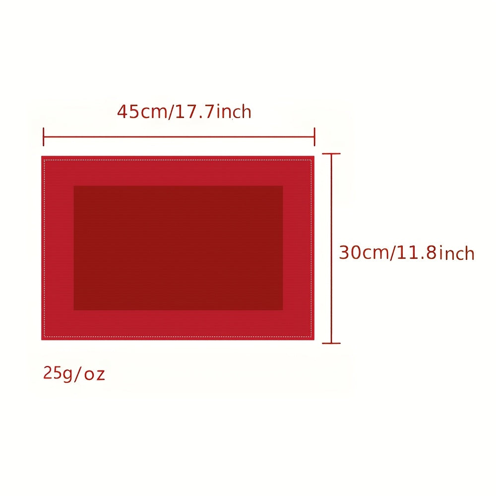 Un juego de 2/6 manteles individuales rojos elegantes, resistentes al calor, estilo chino de color sólido, mantel cuadrado de poliéster, adecuados para banquetes festivos, fiestas, comidas diarias y decoración del hogar, lavables a máquina