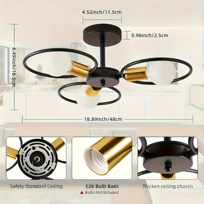 1 pieza de lámpara de techo industrial retro moderna - Montaje semienterrado con 3 bases de bombilla E26, fácil de instalar, adecuada para pasillos, cocinas, dormitorios, salas de estar, villas, hoteles y otros iluminados comerciales (bombillas no inclui