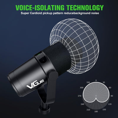 Micrófono Dinámico Negro Premium para Podcasting, Gaming y Transmisión en Vivo - USB/XLR Cardióide con Tap-to-Mute, Conector para Auriculares Integrado y Aislamiento de Voz, Vocal, Grabación, Todo en Metal