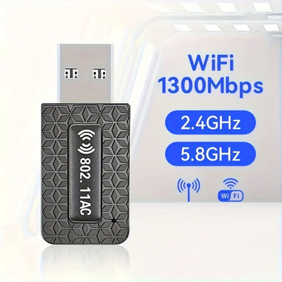 Adaptador inalámbrico USB de 1300 Mbps, adaptador de tarjeta LAN inalámbrica, adaptador de wifi para computadora portátil de escritorio, banda dual de 2.4G/5.8Ghz, compatible con protocolo inalámbrico 802.11Ax, banda dual de 1300M simultáneamente, la ban