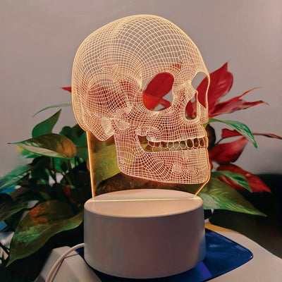 Luz Nocturna LED de Calavera en 3D - Diseño Geométrico Rosa, Lámpara de Escritorio con Alimentación USB para Dormitorio, Estudio o Decoración de Fiesta de Halloween, Acabado Metálico Artistico Cepillado, Idea de Regalo Perfecta, Luz Ambiental para el Dor