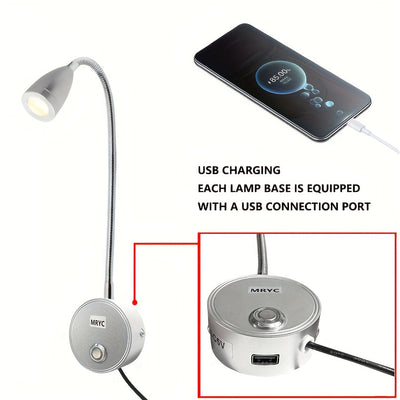 Linterna de Lectura LED con Foco Intenso, Luz Colgante de Pared con Cuello de Ganso Flexible, Interruptor Regulable Táctil, 3 Modos de Color, Luz Nocturna para Mesita de Noche y Escritorio