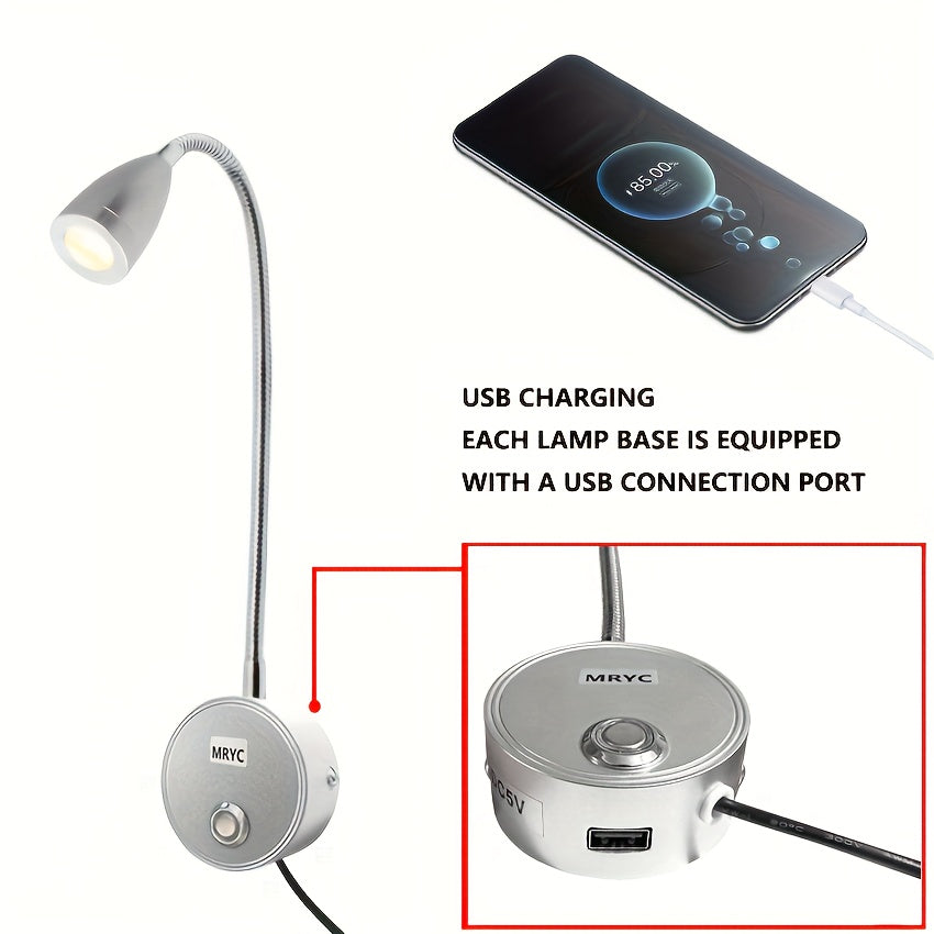 Linterna de Lectura LED con Foco Intenso, Luz Colgante de Pared con Cuello de Ganso Flexible, Interruptor Regulable Táctil, 3 Modos de Color, Luz Nocturna para Mesita de Noche y Escritorio