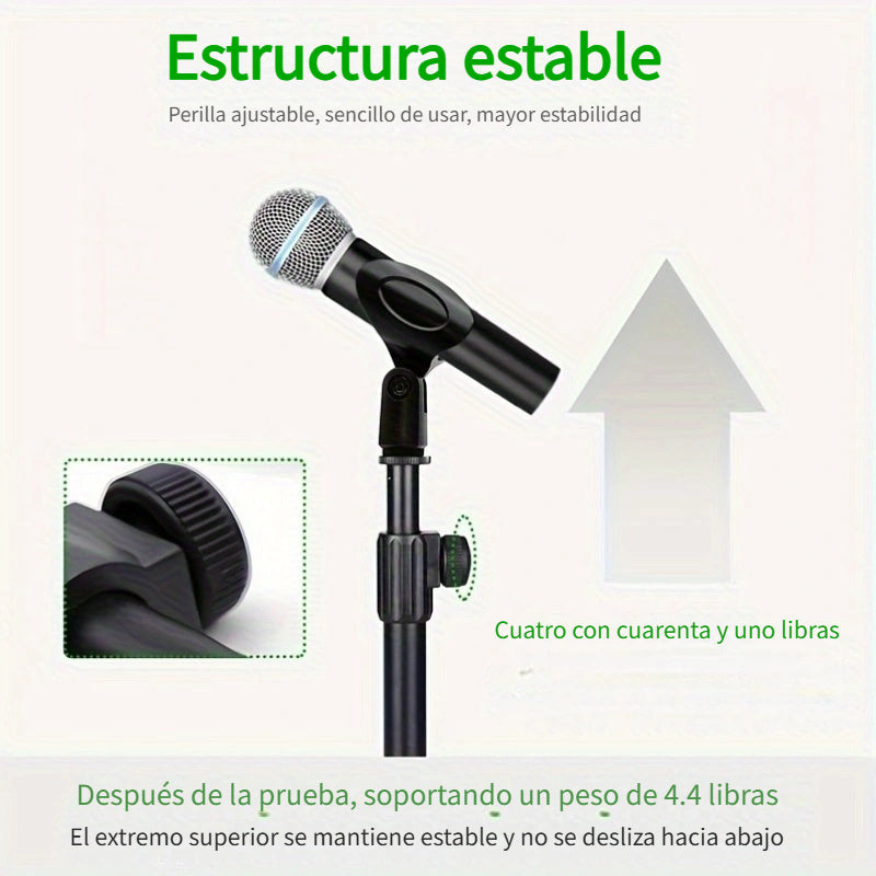 [Micrófono Soporte Ajustable de Hierro] Soporte de Micrófono de Hierro Ajustable de Alta Resistencia 1ud - Portátil para Transmisión, Conferencia, Transmisión en Vivo, Reunión - Negro
