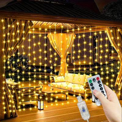 Luces de Cortina LED Impermeables con Mando a Distancia - Luces de Cadena para Fiestas con 8 Modos y Alimentación por USB para Navidad, Acción de Gracias, Pascua, Halloween, Día de San Valentín, Decoración Romántica, Uso Interior y Exterior