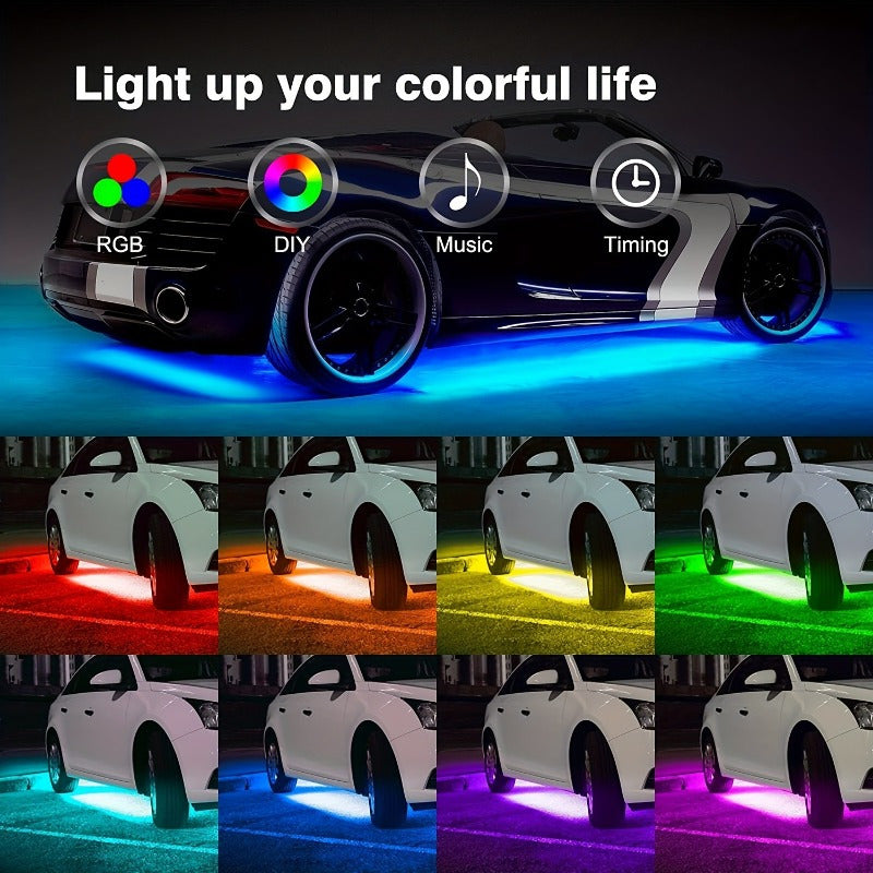 Barra de luces LED RGB con control por voz, 90x120 cm - Iluminación ambiental con cambio de color controlada por aplicación inalámbrica para vehículos, 12V con conexión directa, sin batería