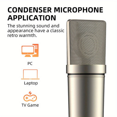 G-MARK U87ai Micrófono de Estudio Profesional Condensador - Micrófono USB Dorado con Soporte Antivibración y Filtro Anti-pop para Juegos, Transmisión en Vivo, Grabación Voz, Videollamadas - Diseño Ergonómico, Bajo Ruido, Compatible con Jack de Áudio de E