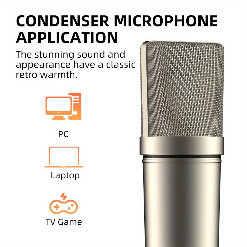 G-MARK U87ai Micrófono de Estudio Profesional Condensador - Micrófono USB Dorado con Soporte Antivibración y Filtro Anti-pop para Juegos, Transmisión en Vivo, Grabación Voz, Videollamadas - Diseño Ergonómico, Bajo Ruido, Compatible con Jack de Áudio de E