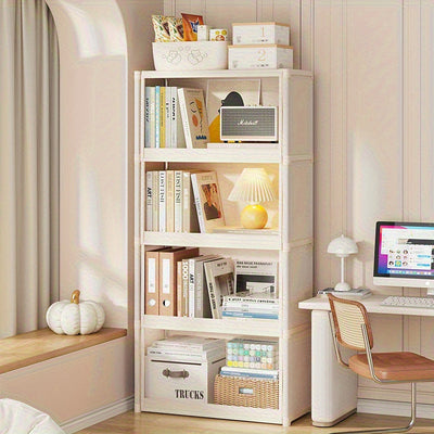 Caja de almacenamiento con 4 espacios, estante para libros de pared de piso a techo, con puerta, ideal para baño, sala, dormitorio o residencias estudiantiles, resistente al polvo