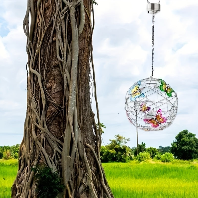 Colorida mariposa globo solar luz - luz impermeable de la atmósfera para festivales jardines y decoración al aire libre, luz solar colgante luz de camping linterna, diseño de mariposa multicolor, material de PVC, luces LED, energía solar, batería de níqu