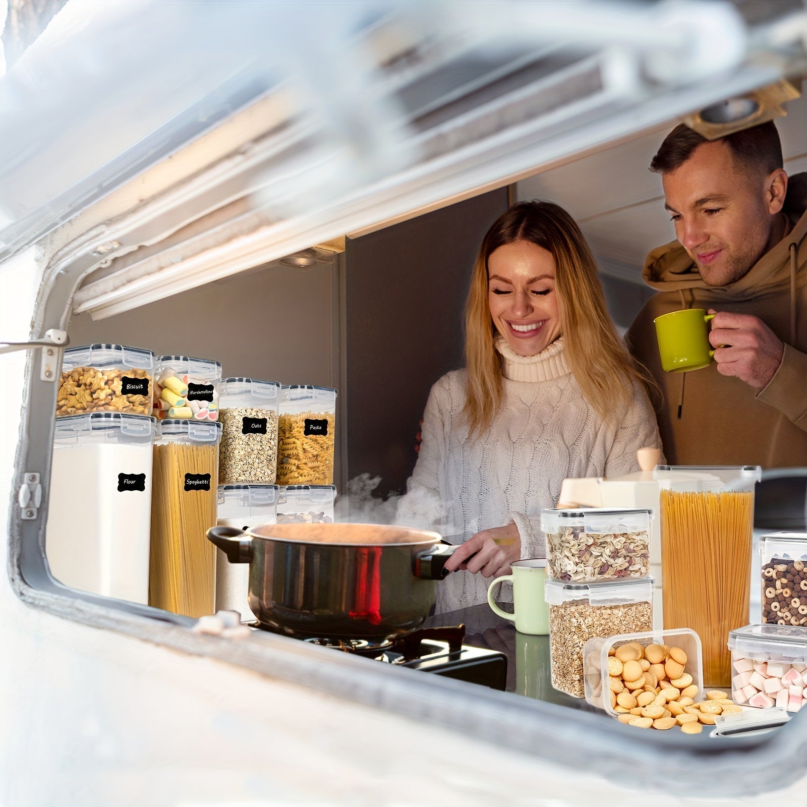 Juego de Recipientes Herméticos THELiFE para Alimentos, 5/10/20/30 Piezas con Tapas para Harina, Azúcar y Cereales, Botes Plásticos Organizadores de Despensa para Conservación