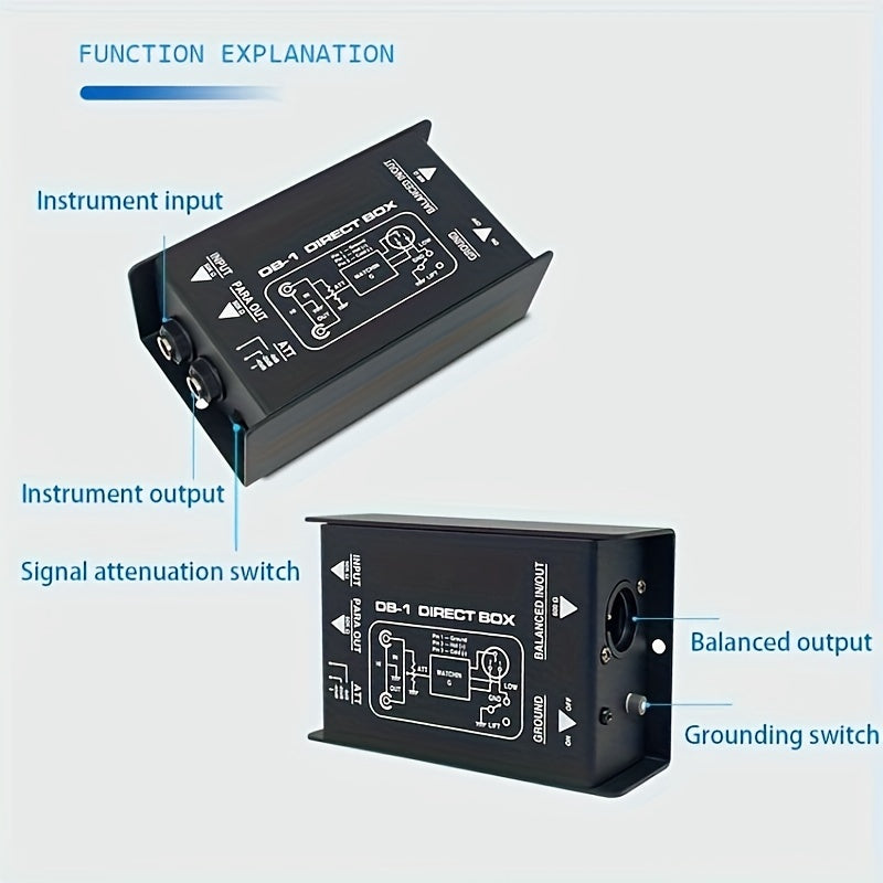 Transformador de Impedancia para Guitarra, Transformador de Adaptación de Impedancia Pasivo QudosXy DB-1 de Construcción de Hierro sin Carga de Canal Único para Guitarra, Bajo, Teclado, Negro
