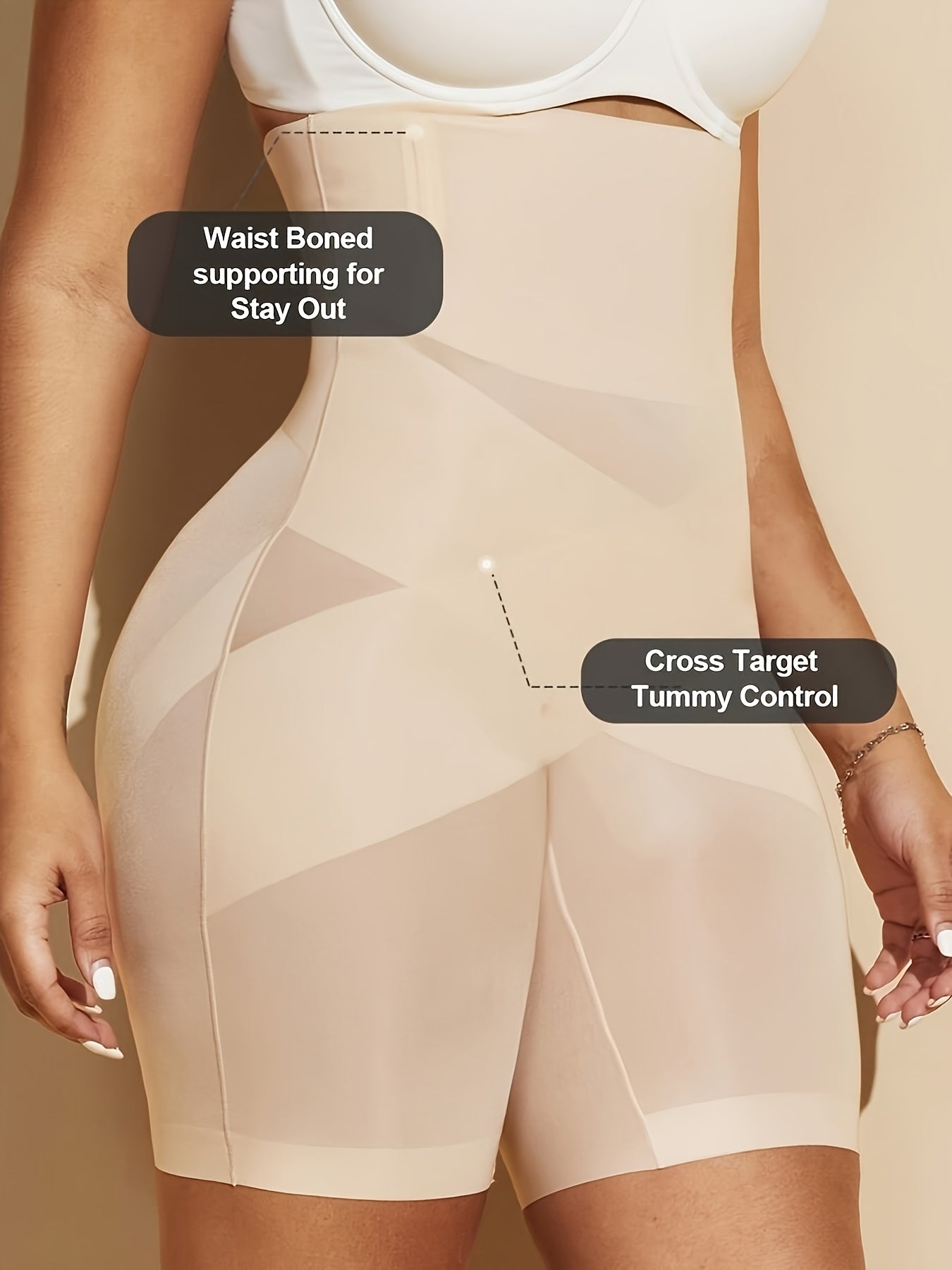 1 par de shorts moldeadores sin costuras para mujer, control de abdomen y levantamiento de glúteos, tela de fibra sedosa (61% nailon/39% elastano), compresión media, línea elegante, color sólido, solo lavado a mano