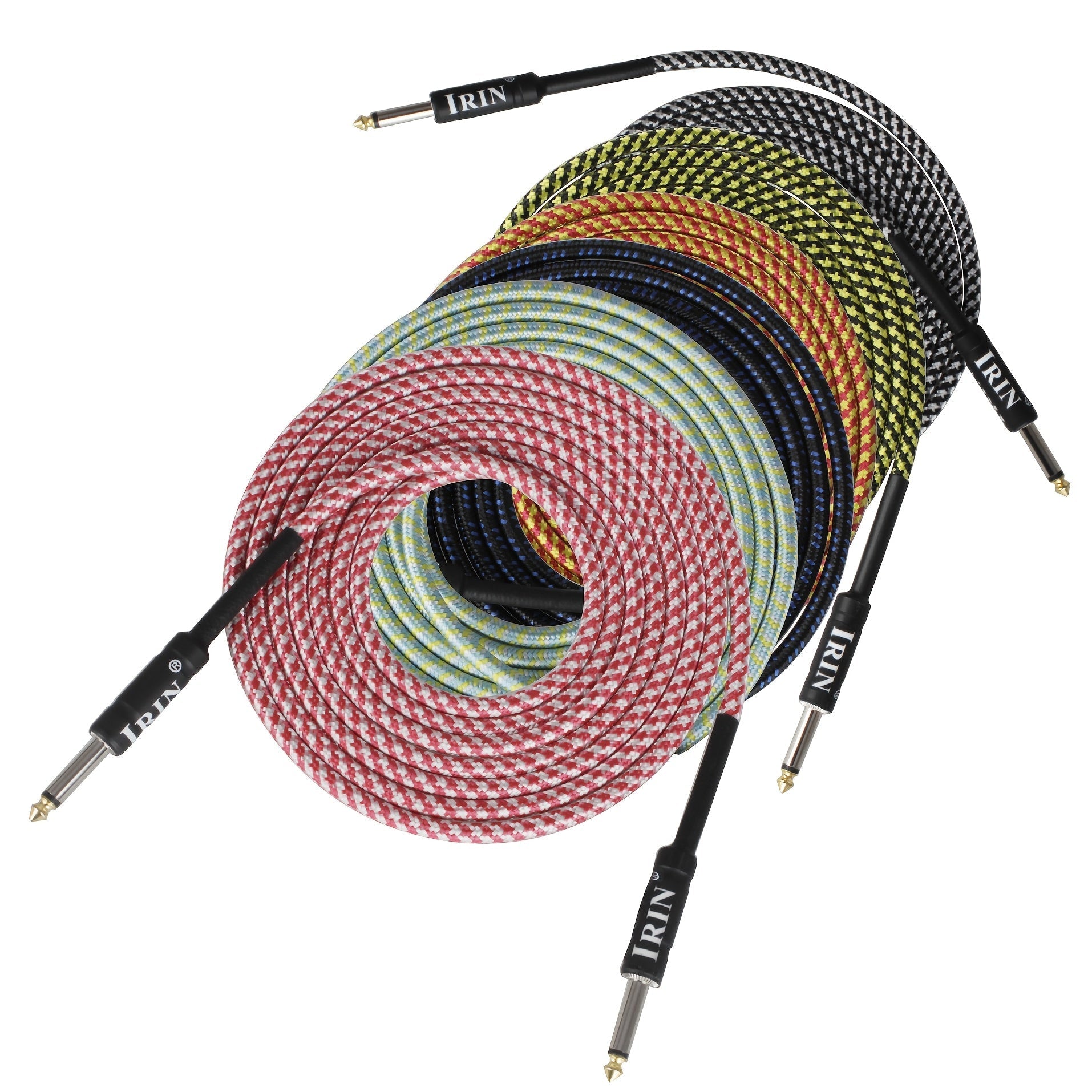 IRIN Cable de Conexión para Instrumentos Musicales de Guitarra 6.35mm Cabeza Recta a Cabeza Recta 3m 6m 10m Tres Longitudes Trenzado Colorido, Guitarra, Instrumento Musical